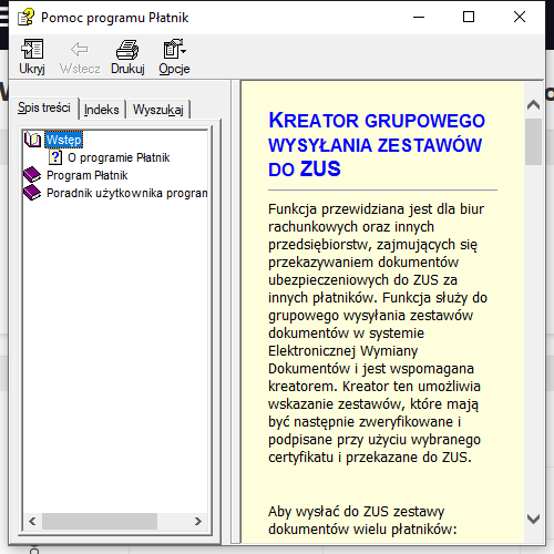 Pomoc programu Płatnik
