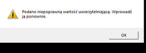 Komunikat: podano nieprawidłową wartość uwierzytelniającą Błąd uwierzytelnienia